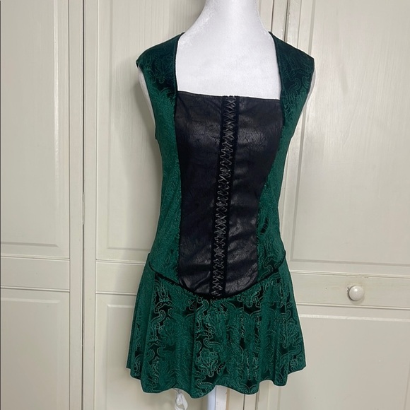 Spirit Woodland Huntress Emerald Green Corset Sleeveless Velvety Top, Size M - Picture 1 of 9